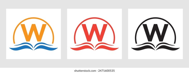 Letter W Bildung Logo Book Concept. Ausbildung Karriere Zeichen, Universität, Akademie Abschluss Logo Design