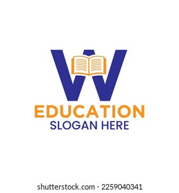 Letter W Education Logo Concept With Open Book Icon Template