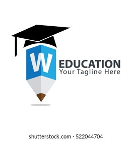 Letter W Education logo concept with pencil and book icon. Design template for education purposes