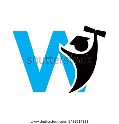 Letter W Education Logo Design. Graduation Symbol With Human Holding Graduation Paper Icon