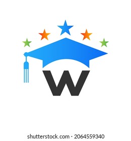 Letter W Education Logo Initial Graduation Cap Konzept. Design-Vorlage für Logos mit W-Letter-Graduate-Hut-Vektorvorlage