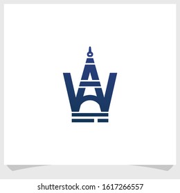 letter W and Eiffel tower icon logo design vector, traveling logo design template