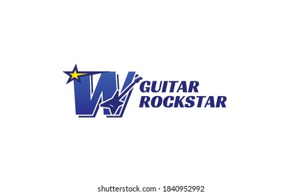 letter W electric guitar alphabet logo