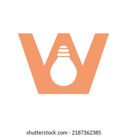 Letter W Electric Logo Combine With Electric Bulb Icon Vector Template. Light Bulb Logotype Sign Symbol