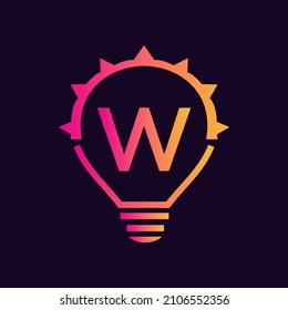 Letra W Logotipo Eléctrico, Letra W Con Plantilla Vector De Bombilla Clara. Electricidad De Energía Ecológica, Idea, Inspiración, Concepto De Reciclaje Energético