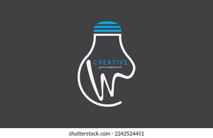 Letter W Electric Logo, Letter W With Light Bulb Vector Template. Pixel idea initial Letter W Logo design. Letter w lamp simple symbol logo vector.