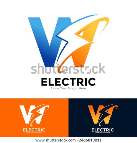 Letter W Electric Logo vector design. Suitable for initial Lightning Bolt,  corporate, technology, and poster illustration symbol