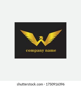 letter w elegant logo illustration of a golden bird wing. vector design