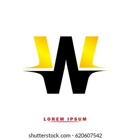 Letter W Elegant typographic black and yellow