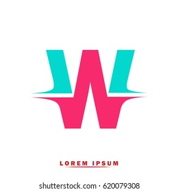 Letter W Elegant typographic blue and pink