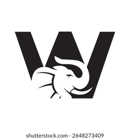 Letter W Elephant Logo Design. Minimal Elephant Symbol Vector Template