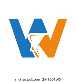 Letter W Excavator Logo for Construction Company. Excavator Machine Symbol