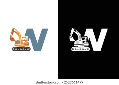 Letter W excavator logo template vector. Heavy equipment logo vector for construction company.