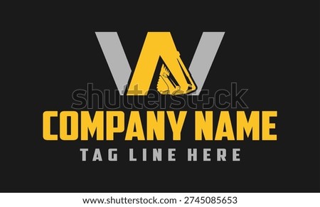 Letter W excavator logo template vector. Heavy equipment logo vector for construction company.