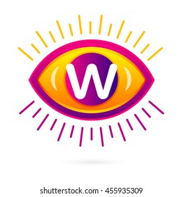 Letter W with eye icon on white. Vector eye care logo template.