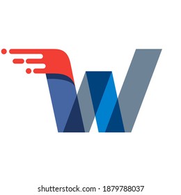 Buchstabe W Logo für schnelle Bewegung. Oblique Schriftart mit roter Linie für Sportbekleidung Etiketten, Lieferplakat, Rennidentität, Taxikarten usw.
