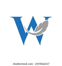 Letter W Feather Logo Design Combined With Bird Feather Wine For Attorney, Law Symbol