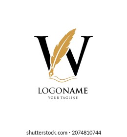 Letter W Feather Pen Logo Design Vector Icon Graphic Emblem Illustration Background Template