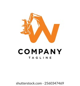 Letter W Feller Buncher Excavator Logo Icon Vector