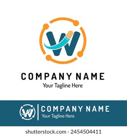 Letter w with Fiber Optic, Electric Wire for Technology Business Logo Idea. Optical Fiber, Telecom, Connection, Cabling Provider Repair, Cable Logo Vector