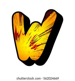 Letter W filled with comic book explosion, background.