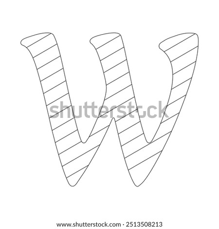 Letter W filled with diagonal stripes running from the top left to the bottom right corner Kindergarten letter worksheets, coloring the letter W, with various colors as you wish.