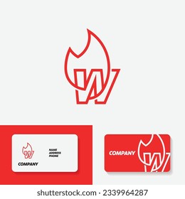 Letter W - Fire flame linear icon. Business, finance, web design.