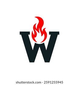 letter W with fire logo vector illustration template design