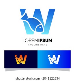 Letter W Fish Logo Design Vector Icon Graphic Emblem Illustration