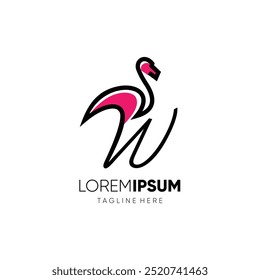 Letra W Flamingo Logo Design Vetor Ícone Gráfico Emblema Ilustração