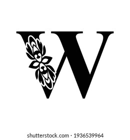 letter W. flower  letters. Vintage ornament initial Alphabet. Logo vector 
