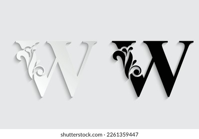 letter W. flower  letters. Vintage ornament initial Alphabet. Logo vector 
