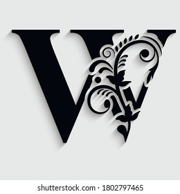 letter W flower  ornament. Vector logo. Monogram alphabet. Beautiful floral capital letters
