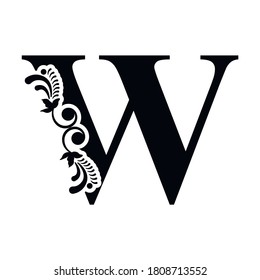 letter W flower  ornament. Vector logo. Monogram alphabet. Beautiful floral capital letters
