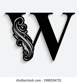 letter W flower  ornament. Vector logo. Monogram alphabet. Beautiful floral capital letters
