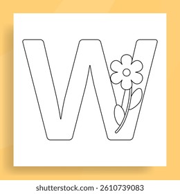 Letter W with Flowers Simple flat Vector Design 