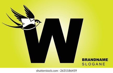 Letter W Flying Bird Logo Template Vector Sign. Dove Bird Logo on Letter B Concept