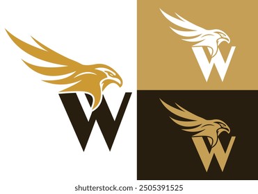  Letter W With Flying Eagle Logo Design Vector Template