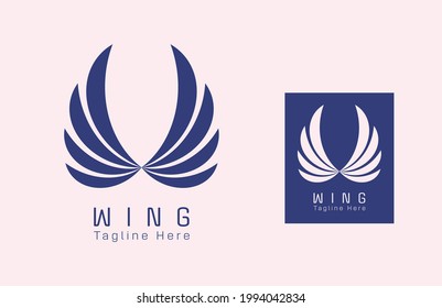 Letter W flying Logo using wing shapes with the blue and light pink color combination