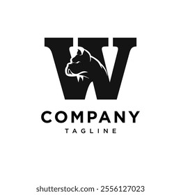 Letter W French Bulldog Logo Icon Vector