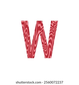 Letter W from fresh raw meat with marble. Vector latin meat alphabet.  Red tenderloin beef meat font for restaurants, butcher shop, farmers market.