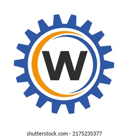 Letter W Gear Logo Design Template. Automotive Gear Logo for Business and Industrial Identity
