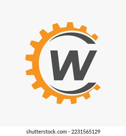 Letter W Gear Logo Design Template. Automotive Gear Logo for Business and Industrial Identity