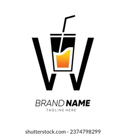 Letter W with Glass or Drinking Water Cup Logo Design Vector Icon Graphic Emblem Illustration