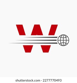 Letter W Global Logo Concept With Moving World Icon. Global Logotype Symbol Vector Template