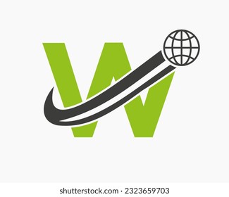 Letter W Global Logo Design. World Logotype Symbol Vector Template