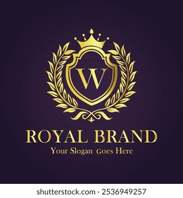 Letter W gold crown logo vector design illustration. 