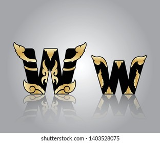 letter W with gold Laos art style design
