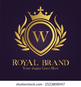 Letter W golden crown logo vector illustration.