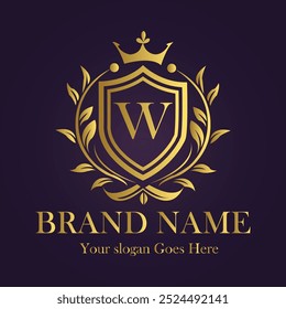 Letter W golden crown logo vector illustration.